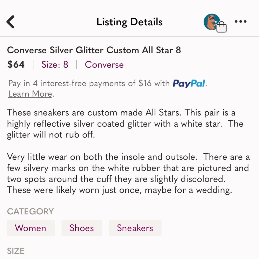 Converse Silver Glitter Custom All Star size 8 - Picture 11 of 11